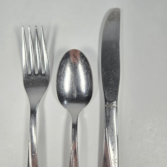 Vintage Oneida Community CHILD size Twin Star Fork Spoon Knife Atomic Starburst - Picture 3 of 4